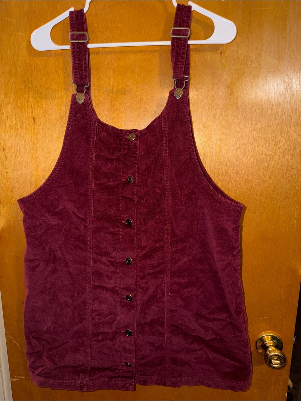 Celebrity Pink Burgundy Corduroy Button-Front Mini Pinafore Skirt